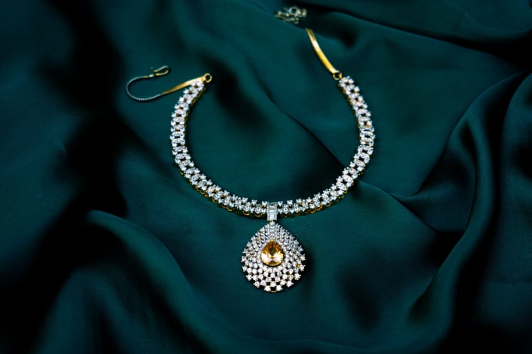 High-resolution image of a luxurious white gemstone necklace