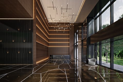 3d render luxury hotel building entrance reception lobby